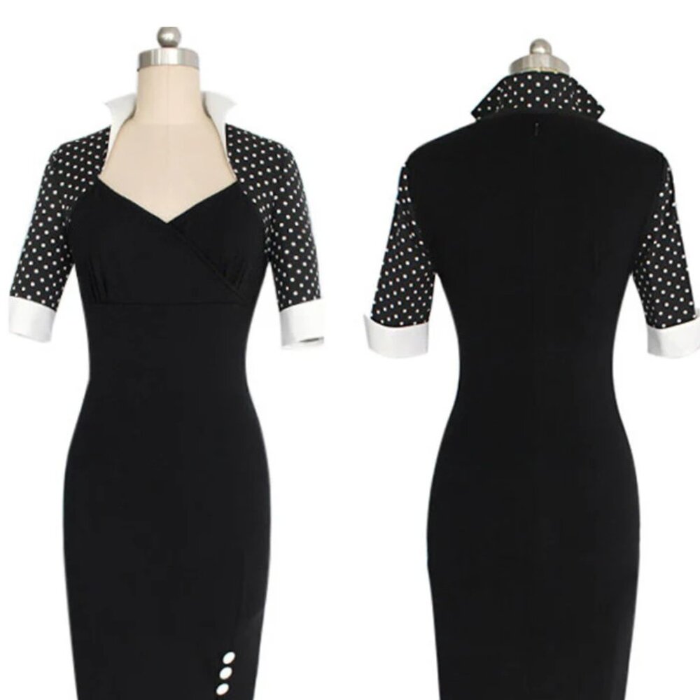 Black Bodycon Polka Dot Dress